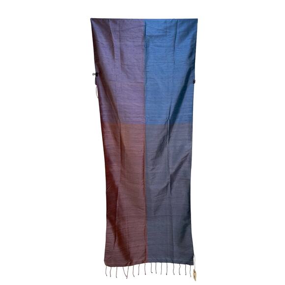 Silk Shantung Wrap Scarf Blue Orange Lightweight Cocktail - Picture 4 of 8